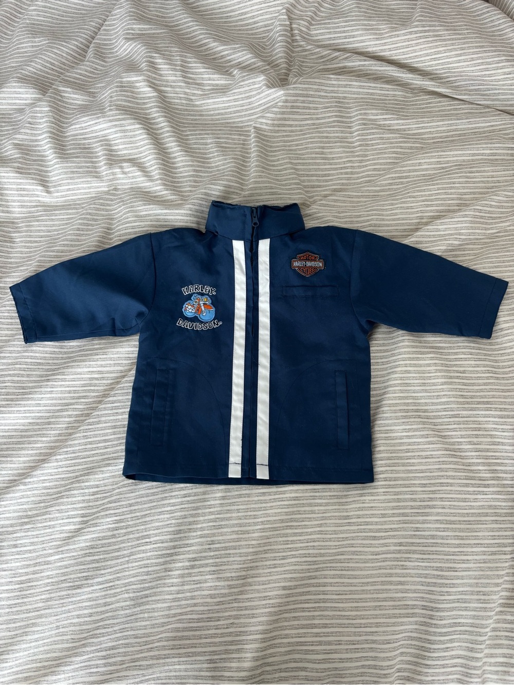 Harley-Davidson Navy Blue Toddler Zip Jacket with White Racing Stripes